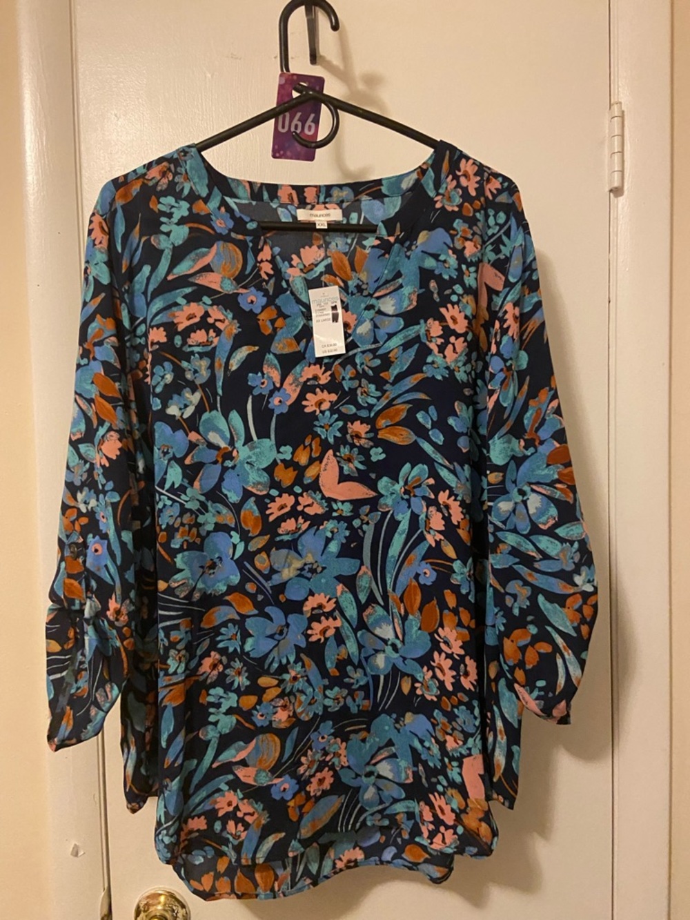 Maurices Navy Floral Tunic with Blue and Peach Accents